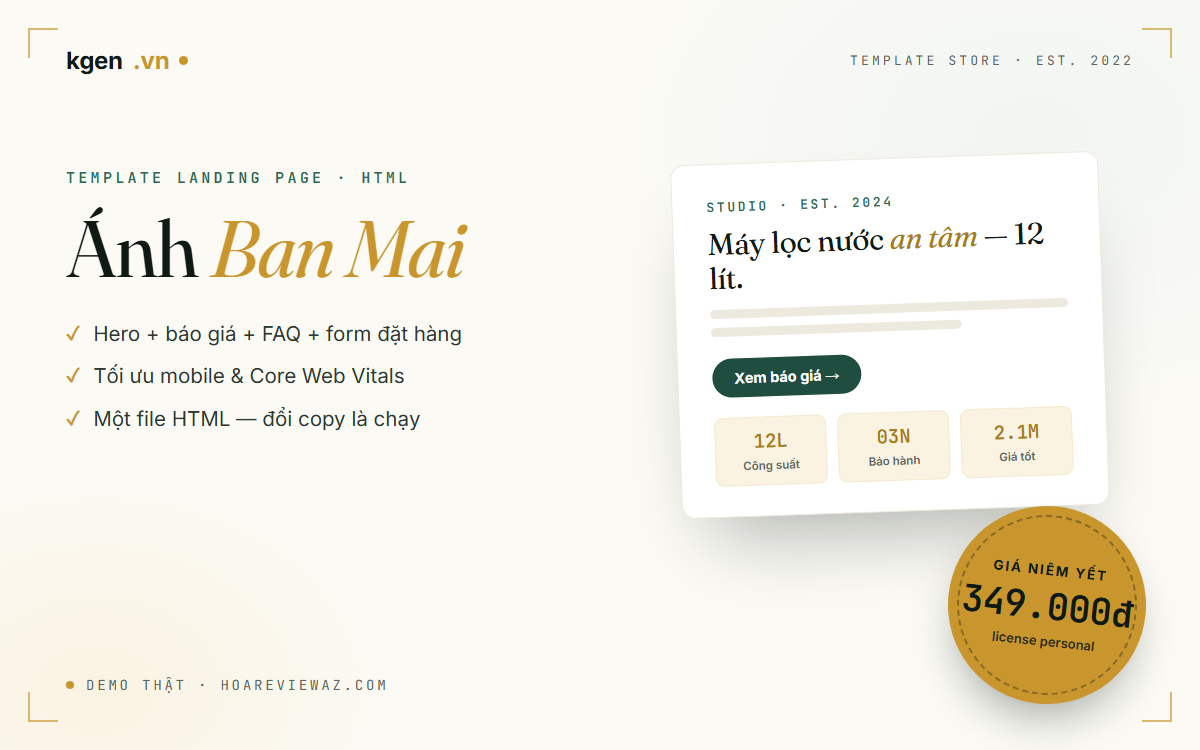 Template landing page Ánh Ban Mai — bán sản phẩm đơn, giá 349.000đ