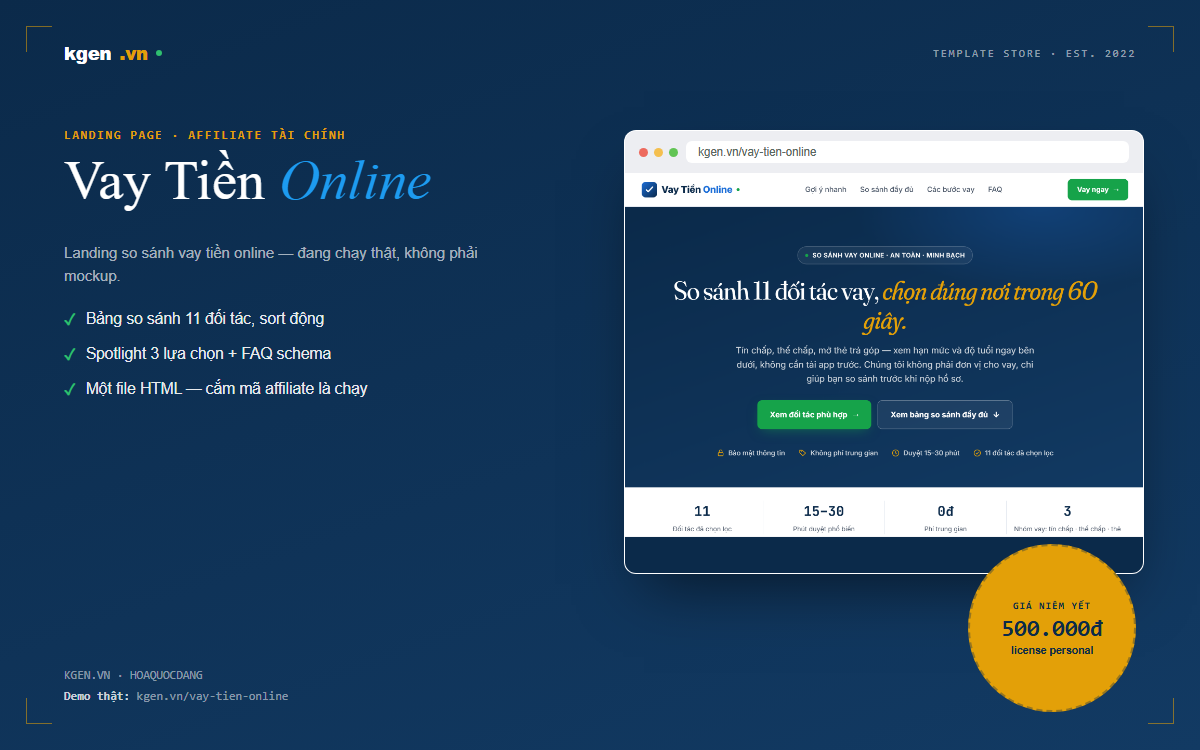 Ảnh chụp giao diện template Vay Tiền Online — landing page so sánh vay tiền online